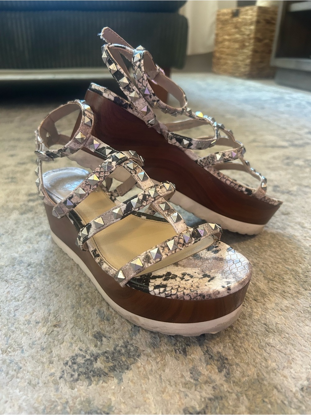 Vince Camuto Snake-Print Studded Platform Sandals